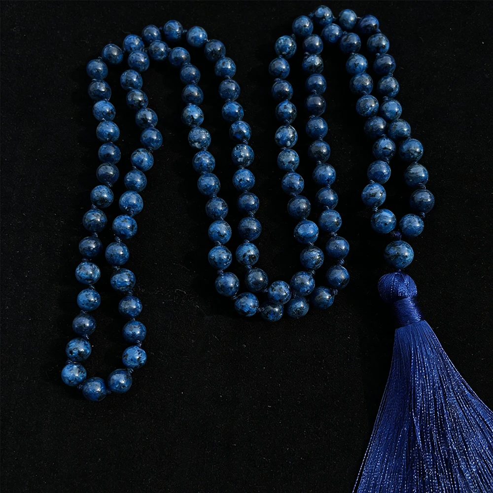8mm Lapis Lazuli Farbige Steinperlen Geknotete 108 Mala-Perlen Halskette Meditations-Gebetskette Japamala Schmuck für Männer und Frauen – Detail 2