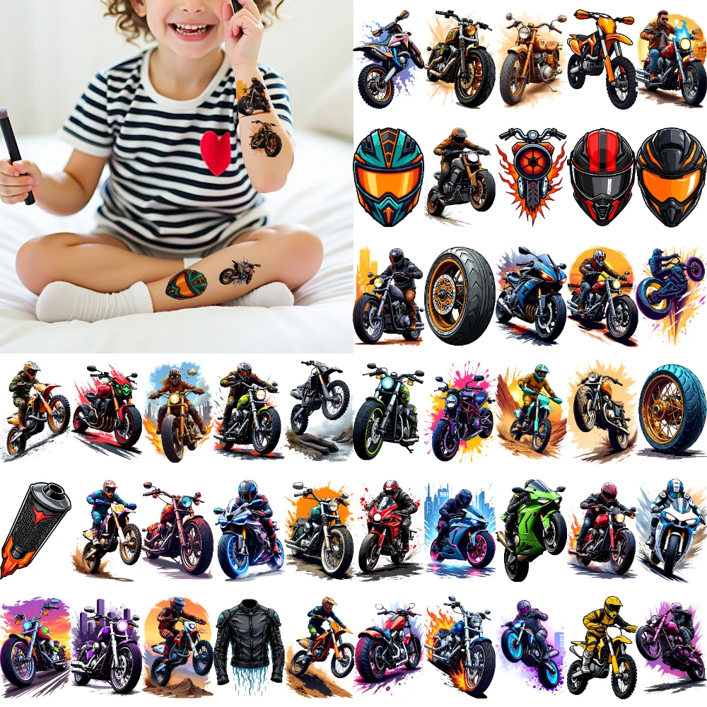 

63pcs Temporary Tattoo Vintage Helmets Temporary Tattoo Stickers Motorcycle Illustrations Anime For Men Adults Girls