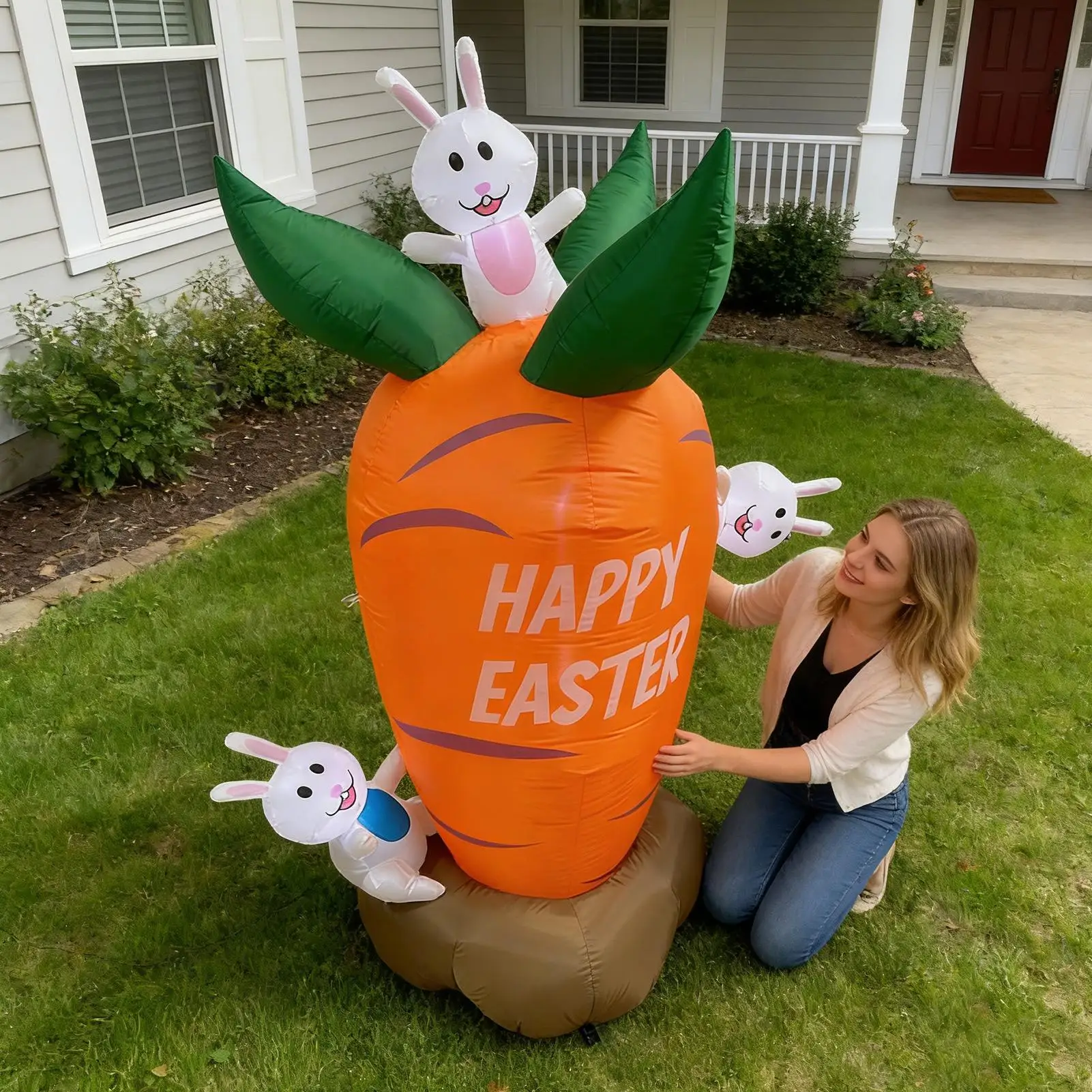 

Easter Inflatables 6ft Lighted Carrot Rabbit Seasonal Decoration Spring Yard Ornament for Homeowners Lawn Front Yard Porch Patio