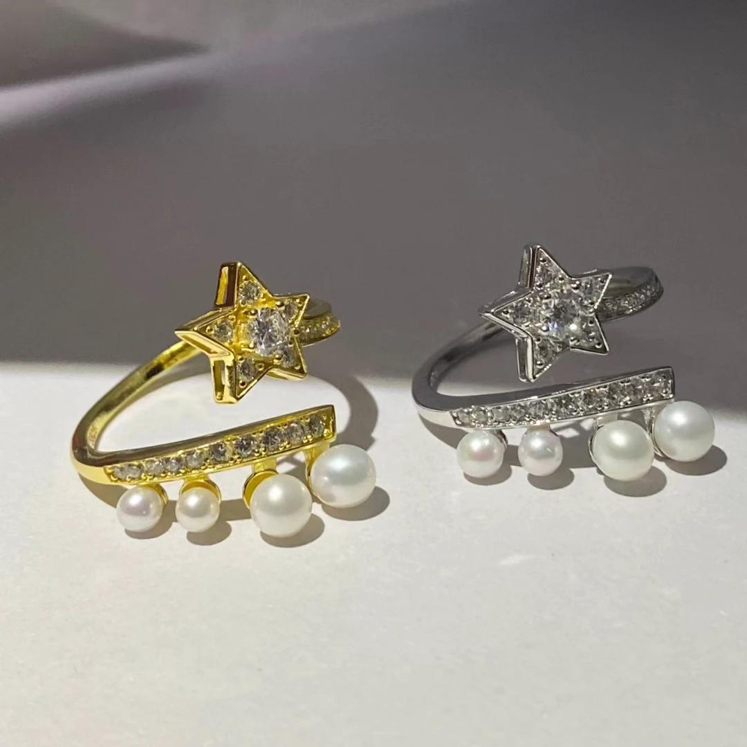 S925 Sterling Silver Adjustable Ring Mount Settings Findings Mountings Accessory Parts Fittings for 3-4mm Pearls 5pcs/lot