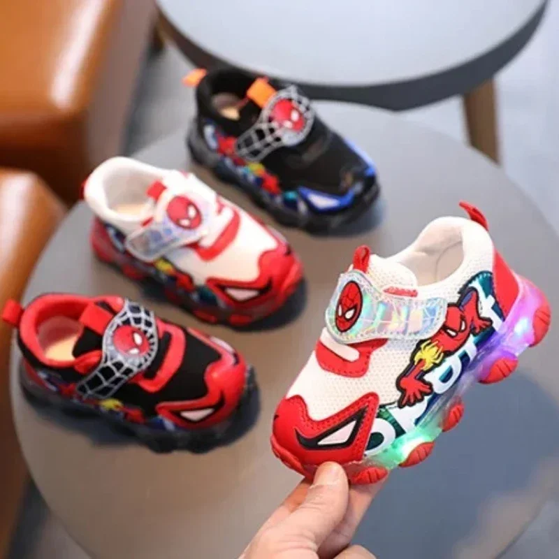 Disney Spiderman Children Casual Shoes LED Leisure Baby Girls Boys Shoes Led Lighted Kids Sneakers Infant Tennis