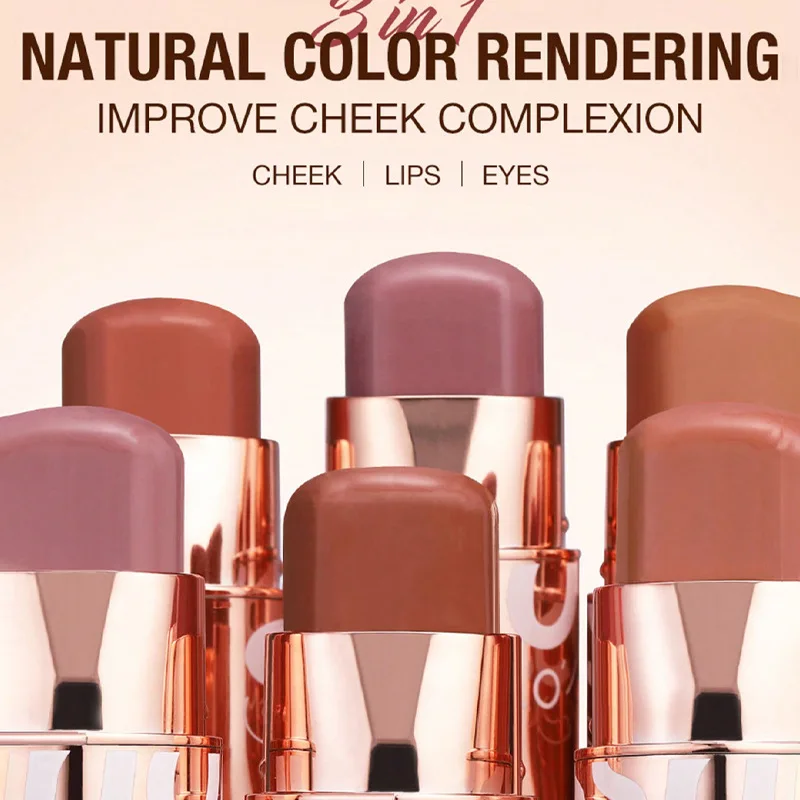 Lápiz labial colorete en barra 3 en 1, tinte para mejillas y labios, crema ligera resistente al agua, maquillaje multiadhesivo para mujeres