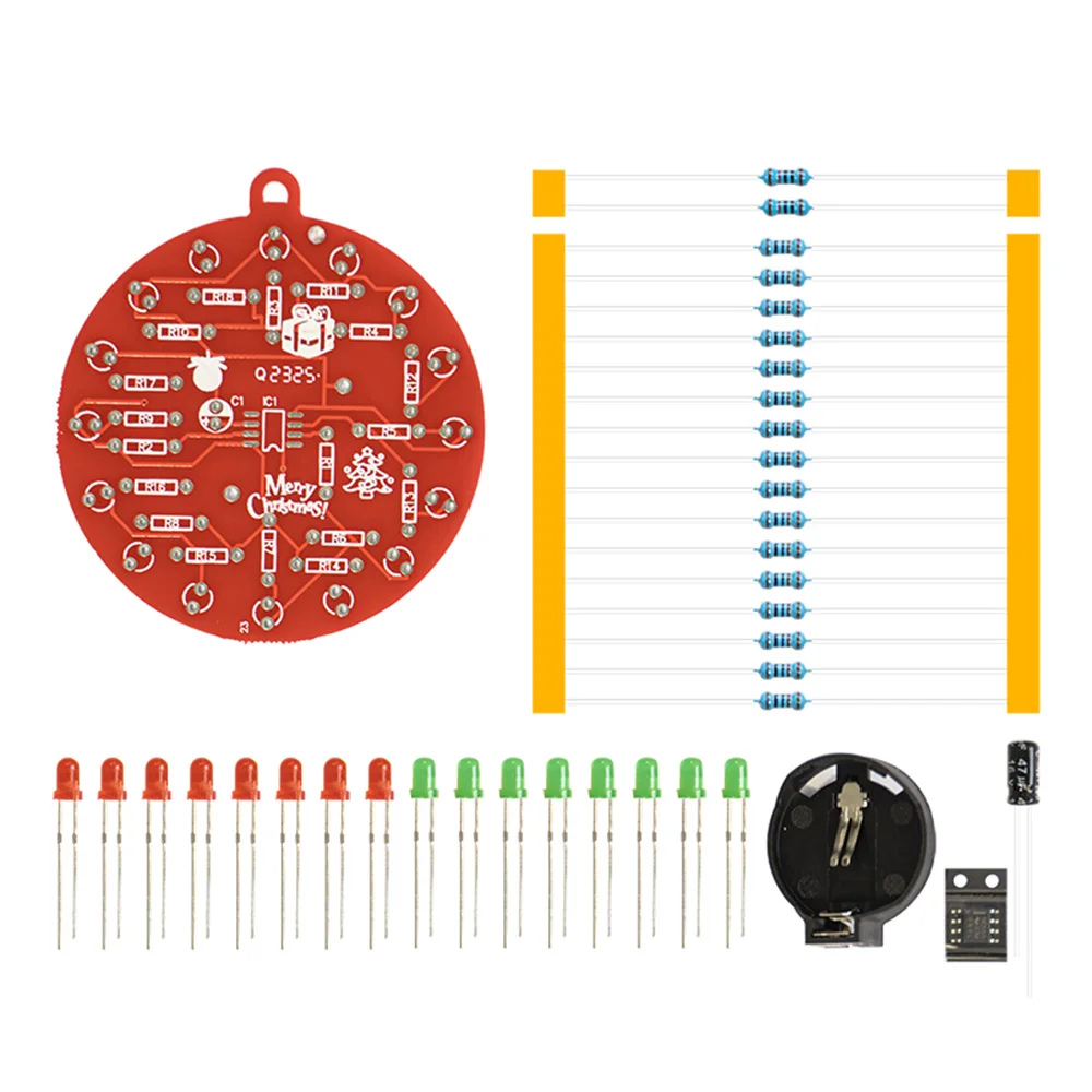 DC 3V LED Christmas Tree Decoration PCB Crcuit Ornaments Soldering Kit Red and Green LEDs Blinking NE555 Soldering Practice DIY