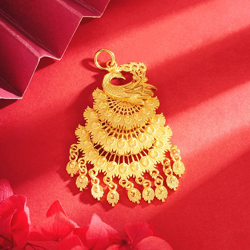 QEENKISS Gold Vintage Peacock Necklace Pendant For Women Wedding Party Birthday Christmas Bride Mother Girl Ladies Gifts PT5144