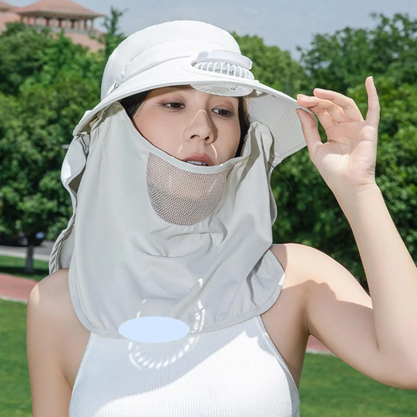 

Solar Fan Hat Solar Powered Wide Brim UV Protection Gear Outdoor Fishing Hat With Face Guard Neck Flap For Outdoor Beach Picnic