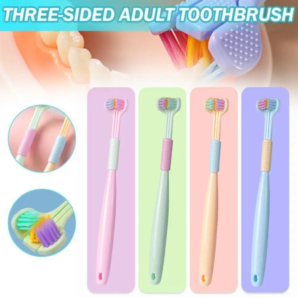 1Pc 3D Stereo Three Sided Toothbrush Soft Hair Tooth Brushes Brush Scraper Adult Cleaning Fine Tongue Ultra Oral Teeth Bris J1K6