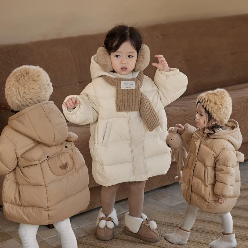 

2025 Winter New Women's Treasure Cartoon Bear Cute Loose Warm Thick Medium to Long Cotton Jacket