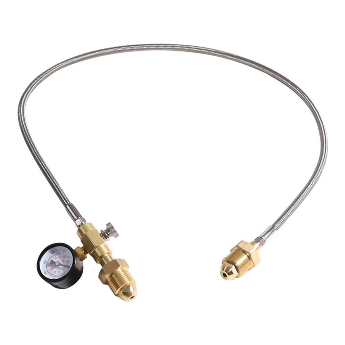 Nitrogen Helium 36-Inch Stainless Steel Braided Connecting Hose CGA540 Fitting with Pressure Gauge