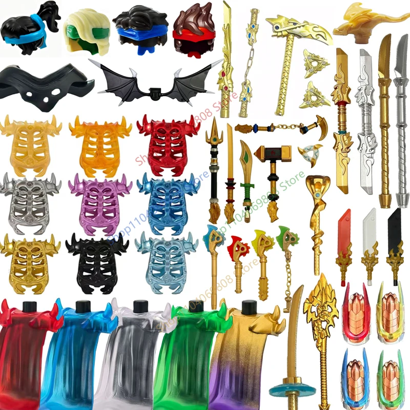 Accesorios para figuras MOC, bloques de construcción, espada, dardo, bastón de serpiente dorada, armadura, capa, muñecas de películas, juguetes compatibles con bloques N12