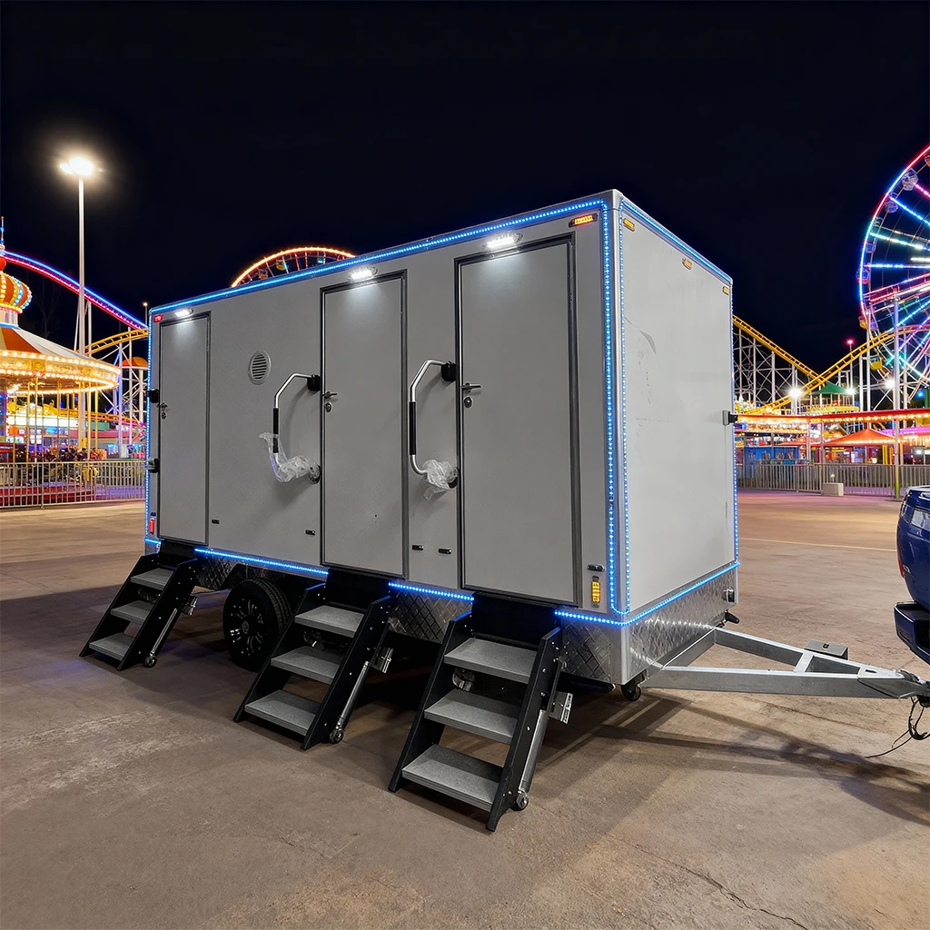 Stainless Steel Square Premium Mobile Toilet Trailer Restroom on Wheels for Sale