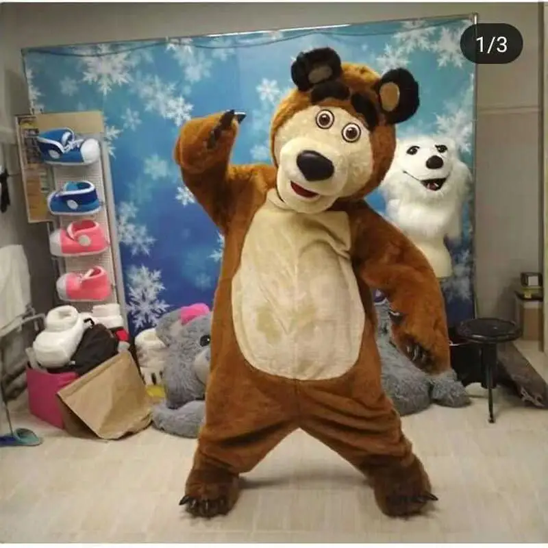 Plush Martha and Bear Mascot Costume Cute Brown Bear Doll Costume Cartoon Character Cosplay Costumes Party Performance Outfits