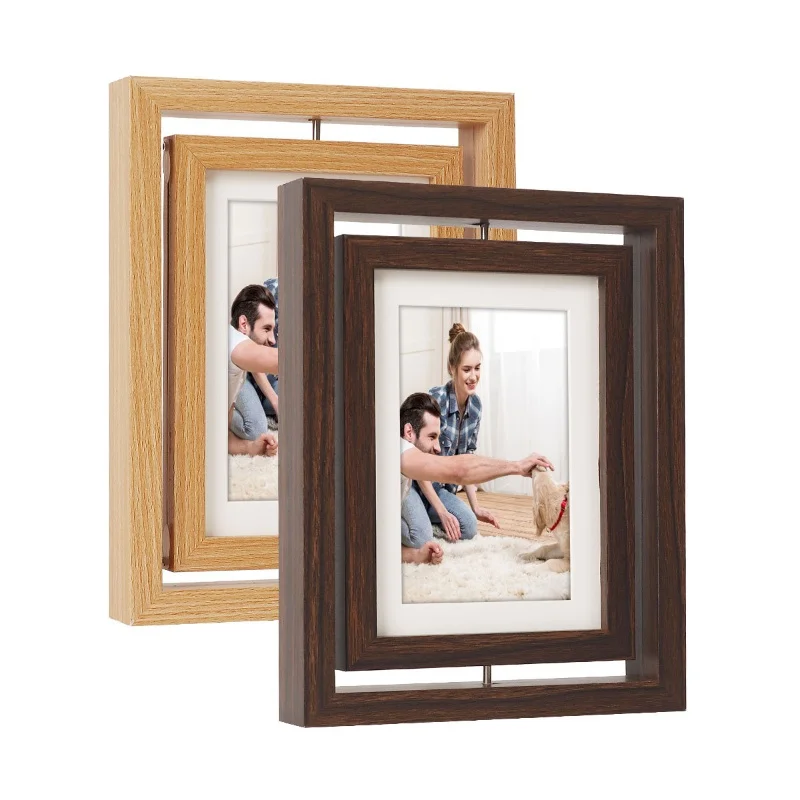 New 7-Inch Handmade Double-Sided Rotating Wooden Photo Frame Stand for Pet Cats Or Dogs Commemorative Gift Item