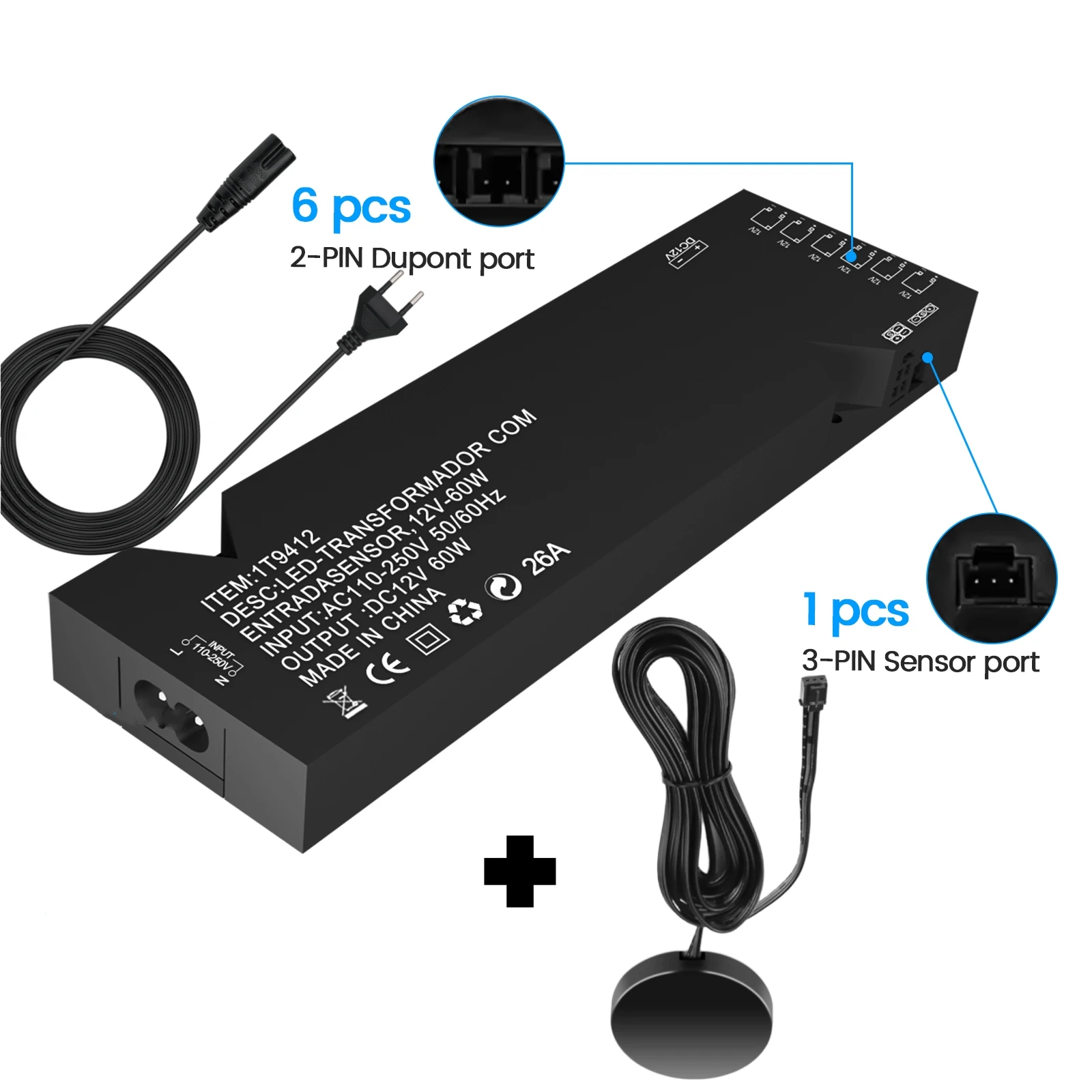 

Трансформатор для светодиодного освещения с диммером, сенсорным/бесконтактным выключателем, 12В/24В, блок питания, адаптер-драйвер для домашнего и шкафного освещения