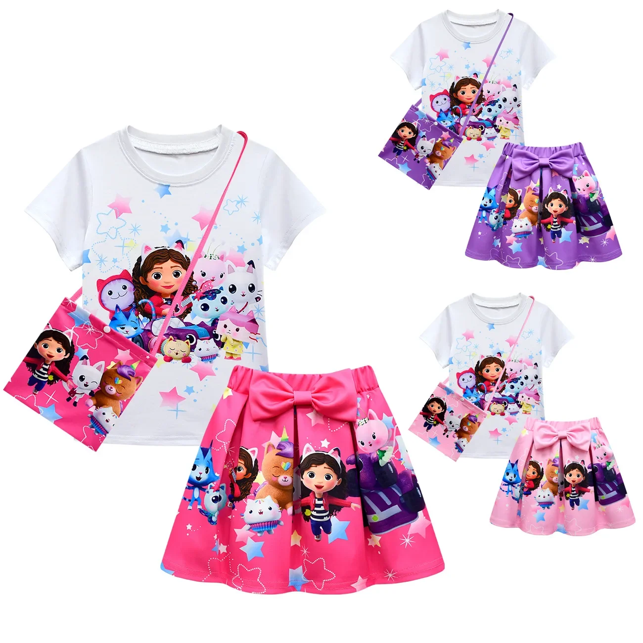 2023 Gabby\'s Dollhouse Kids Summer Gabby Cats T-shirt skirts Set Baby Girls Cute Princess Clothes Toddler Girls Birthday Party