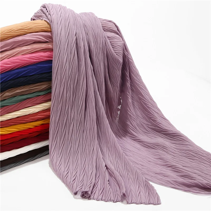 New Pleated Women Wrinkle Chiffon Hijab Shawl Crinkle Muslim Turban Wraps Pleat Shawls Long Wrap Scarves 85*180CM