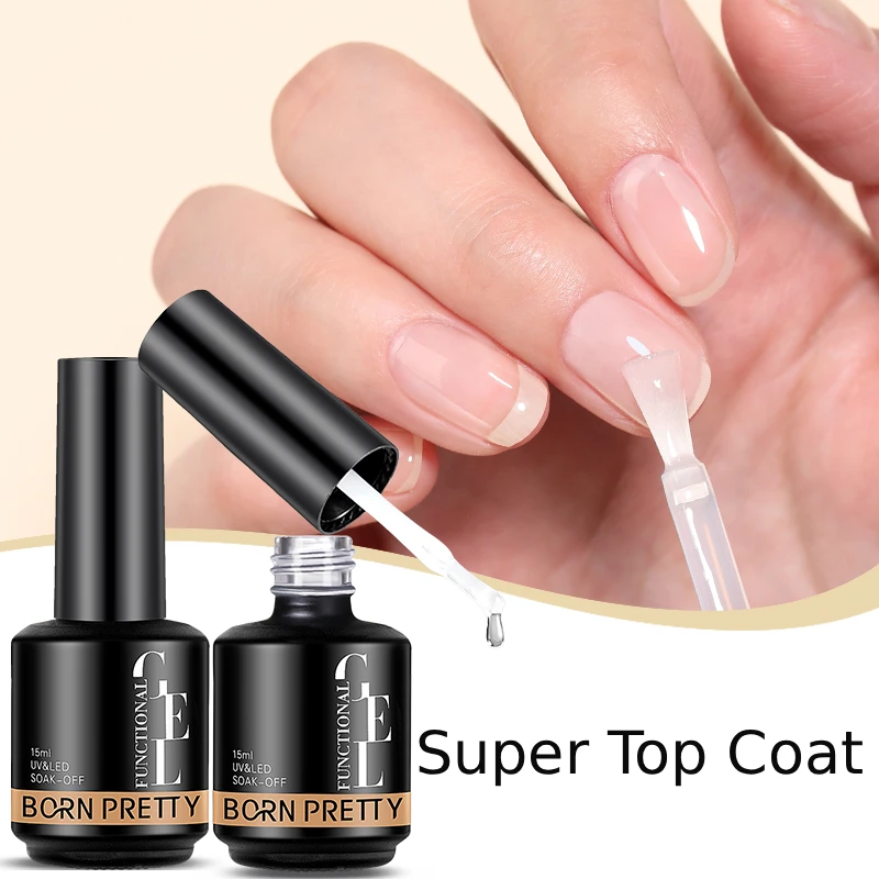 BORN PRETTY 15ml Super Top Coat Gel Nail Polish No Wipe Soak Off Semi Permanent For Nail Varnish Long-Lasting Nail Art Manicure