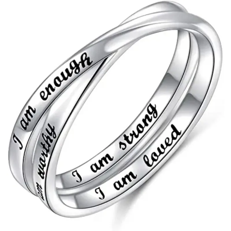 White Gold Plated Inspirational Rings I Am Enough/God Grant Me The Serenity Women\'s Girls Size 5-12 Drop Shipping