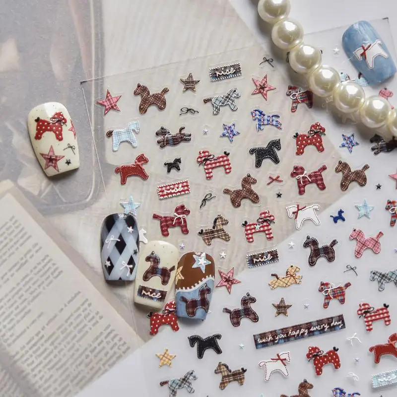 لطيف تنقش الإغاثة مسمار الفن الديكور الكرتون النسيج المهر ملصقات الأظافر تنقش ملصقات الأظافر مانيكير ملصق الملحقات