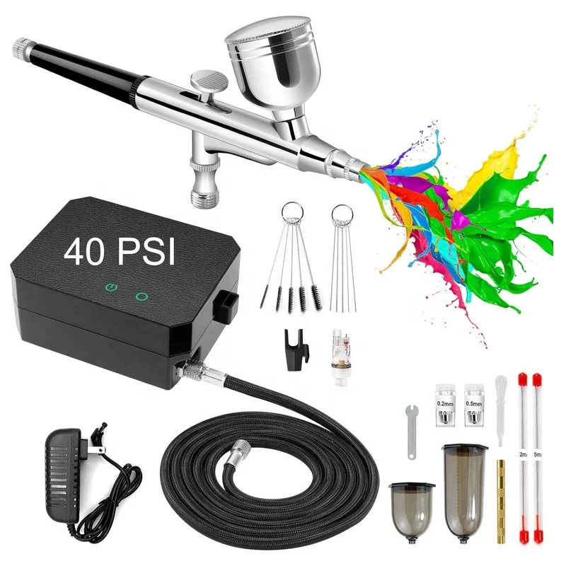Airbrush Kit with Compressor, Dual-Action High Pressure Air Brush Kit with 0.2/0.3/0.5mm Nozzle for Painting, Nail Art ,Modeling