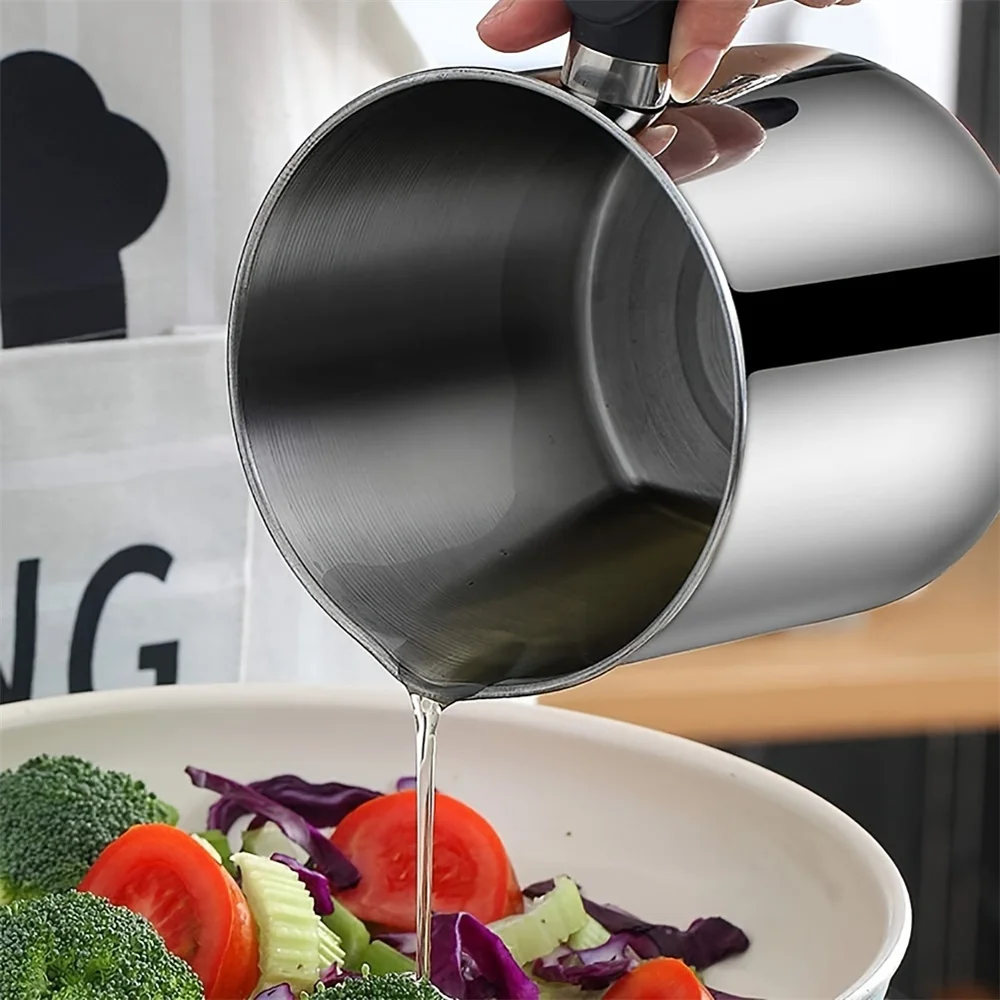 1pc Home Kitchen Container With Strainer Easy To Holding When Need Stainless Steel Made For Storage Cooking Oil And Grease