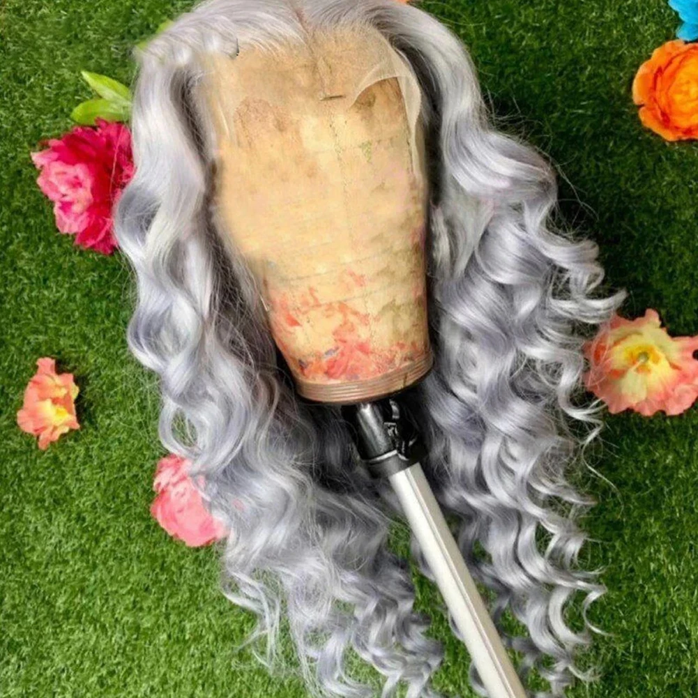 Charisma-peluca sintética con malla frontal para mujer, pelo largo y rizado, línea de pelo Natural, predesplumada, color rosa y gris, Cosplay