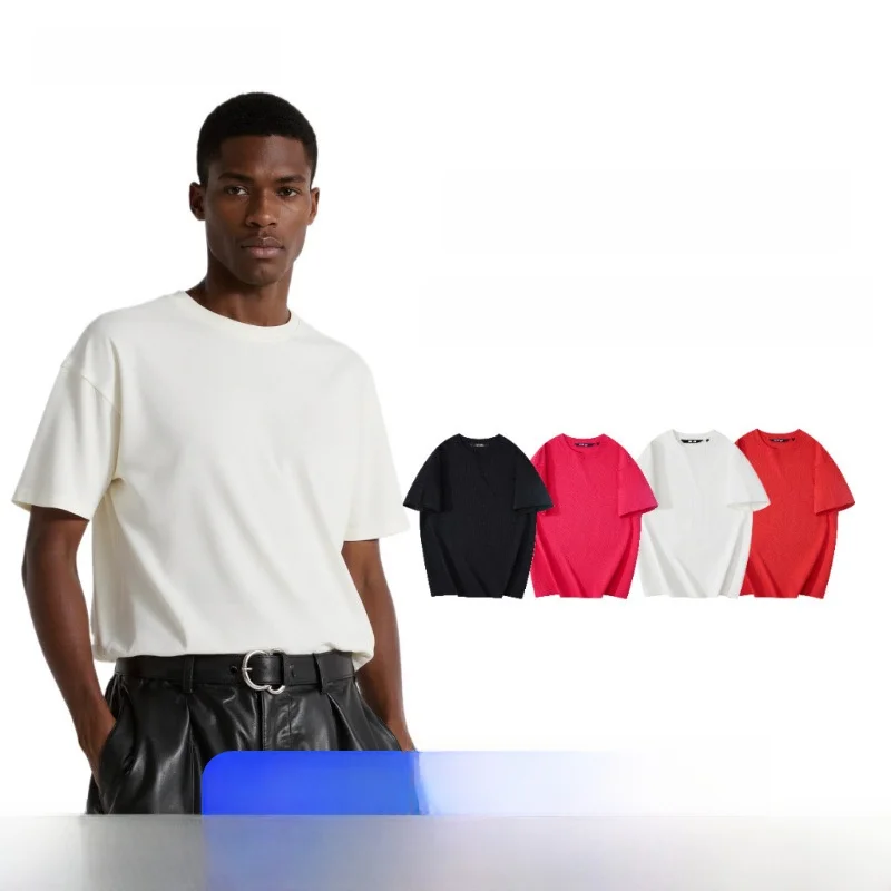 

Spring Autumn Heavyweight Color Oversized Cotton T-Shirt Half Sleeve Versatile Street Style Couple's Trendy Short Sleev...
