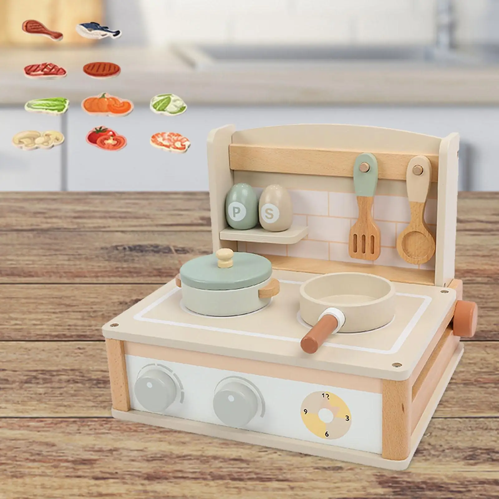 مجموعة ألعاب المطبخ الخشبية مع مجموعة ألعاب المطبخ والطهي في الأماكن المغلقة والخارجية وإكسسوارات أواني الطبخ للأطفال الصغار #1