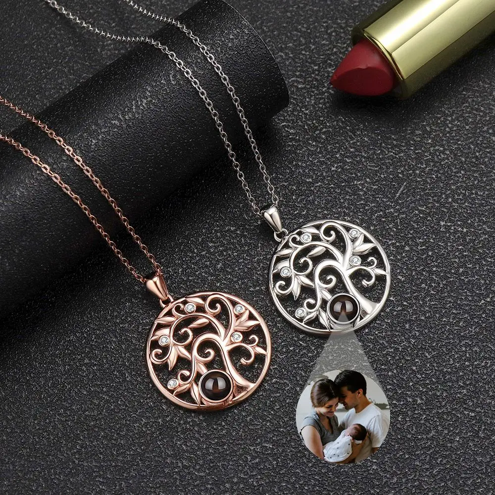 New Arrival Projection Photo Necklace Custom Photo Romantic Star Tree Lock Dolphin Pendant Necklace for Women Wife Charm Jewelry