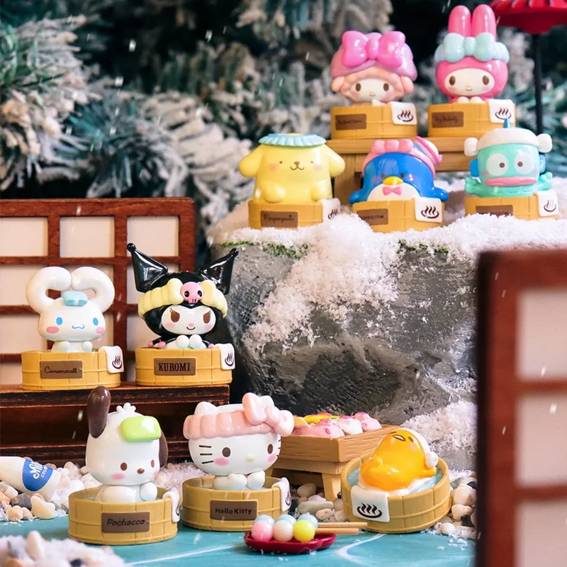 Семейная глухая коробка Mimiso Sanrio Cinnamoroll Kuromi Pochacco Pompom Purin Gudetama, серия Hot Spring, аниме-фигурка, игрушка, кукла, подарки