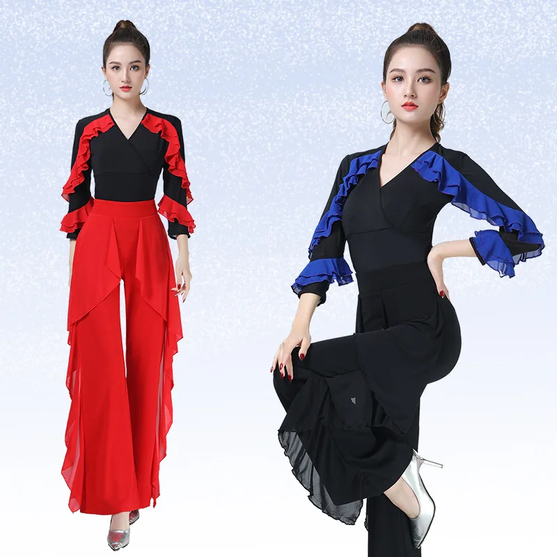 Women Latin Dance Pants Long/Short sleeved Balloom Modern Dancewear Top for Stage Performance Outfit Matching Customized