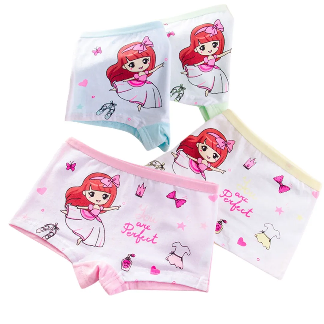 4pcs/Lot Girls Cotton Briefs Healthy Panties Kids Breathable Soft Cute Design Underpants Children Boxers Size 3-10T