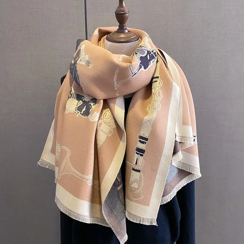 Warm Pashmina Shawl Women Scarf 2024 Luxury Thick Winter Travel Poncho Cashmere Wraps Bufana Design Print Blanket Casual Echarpe