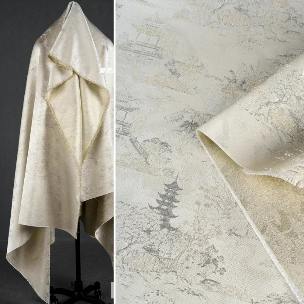 

Парчовая жаккардовая ткань светло-бежевого цвета для новой верхней одежды в китайском стиле, жилет, одежда для шитья, ткань «сделай сам», швейный метр