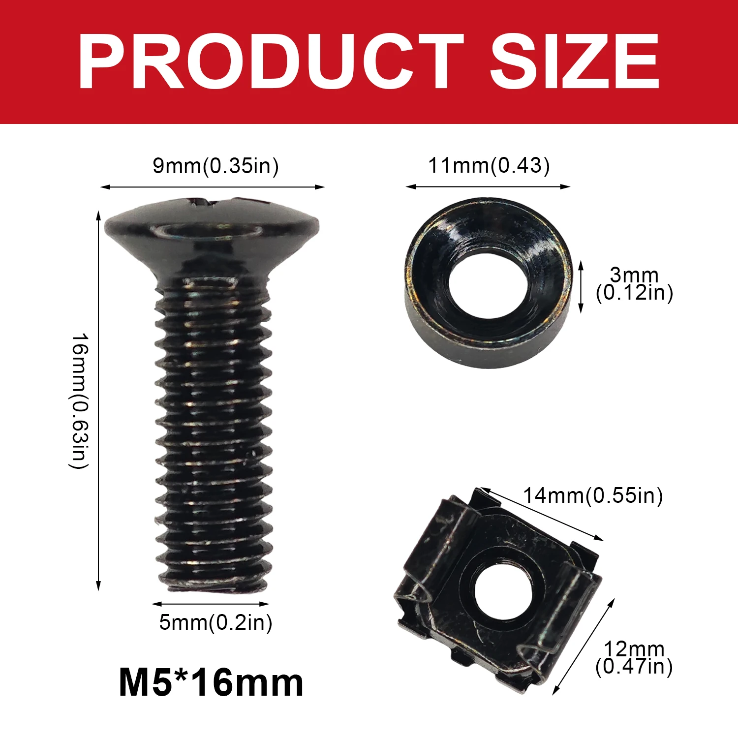 Phillips Screw Mounting Nut Screws, Metric Square Hole Washers, Server Hardware Screw Mounting Cage, Nut Assortment Kit, M5