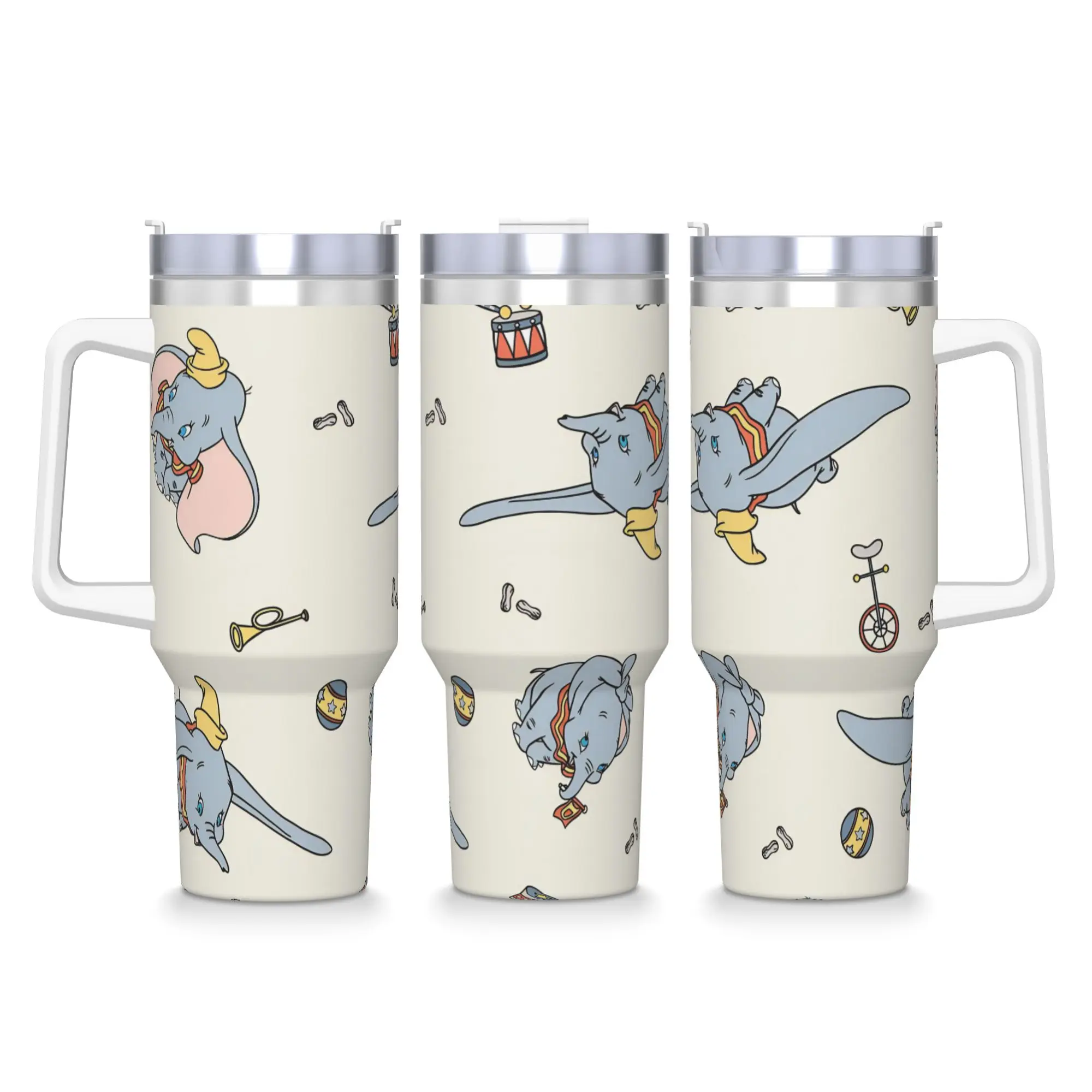 Vaso Térmico de Acero Inoxidable con Diseño de Dumbo, el Elefante Volador, Tazas Térmicas Portátiles para Bebidas Frías, Botella de Agua para Coche