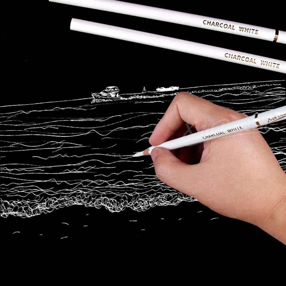

3Pcs Soft/Medium/Hard Charcoal Pencils Set Art Supplies Drawing Pencil Charcoal Pen Sketch Pencil White/Black Professional