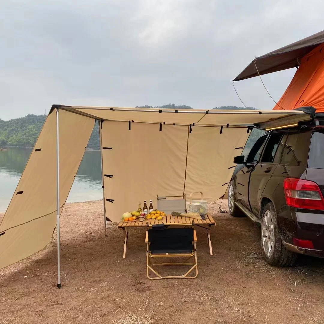 Kanopi Mobil Lipat 4X4 Kanopi Atap Naungan Matahari Oxford Dapat Ditarik Kanopi Tenda Samping Mobil Samping untuk Berkemah