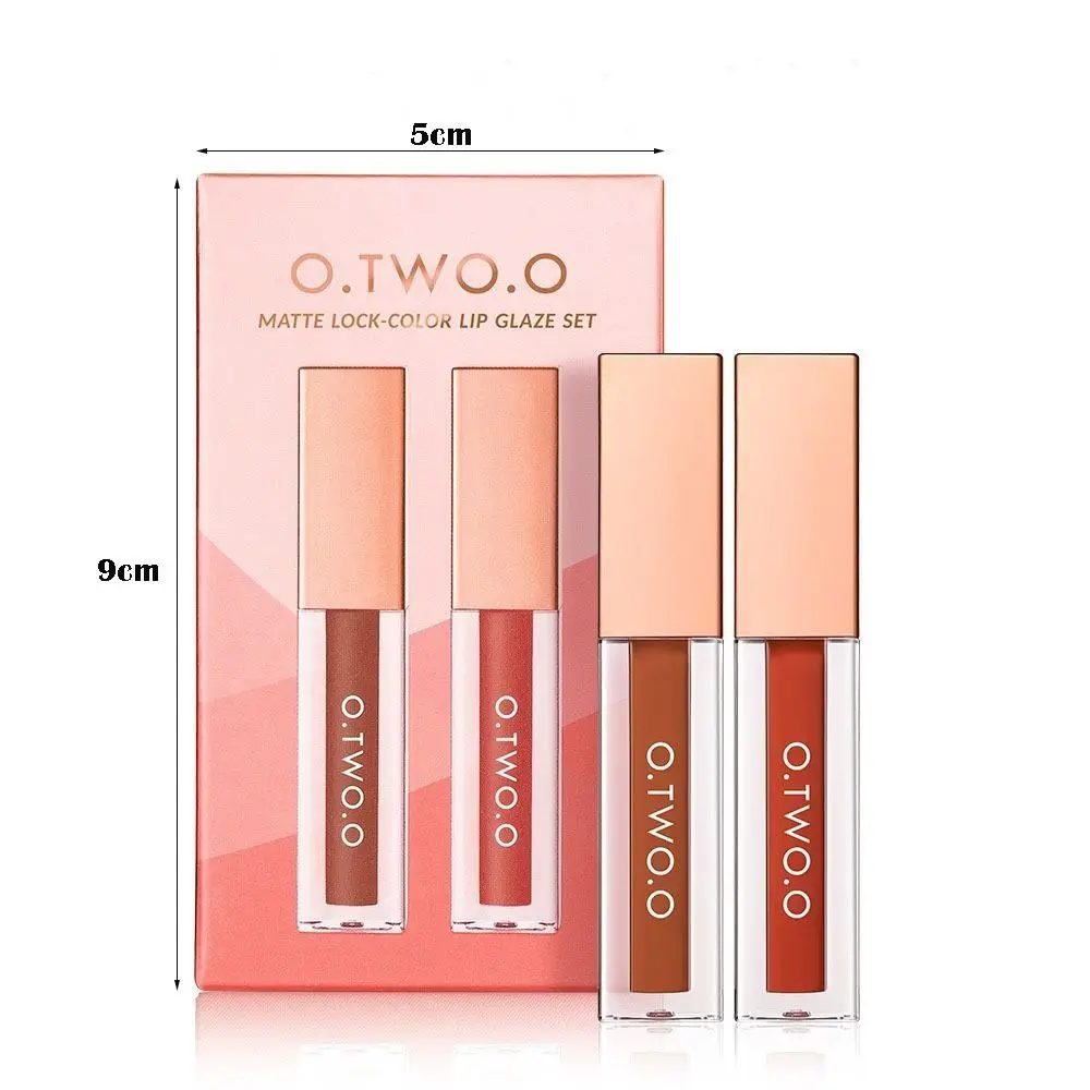 2 unids/set resistente al agua juego de brillo de labios de 2 colores taza antiadherente brillo de labios rojo no mancha brillo de labios mate nutritivo de larga duración