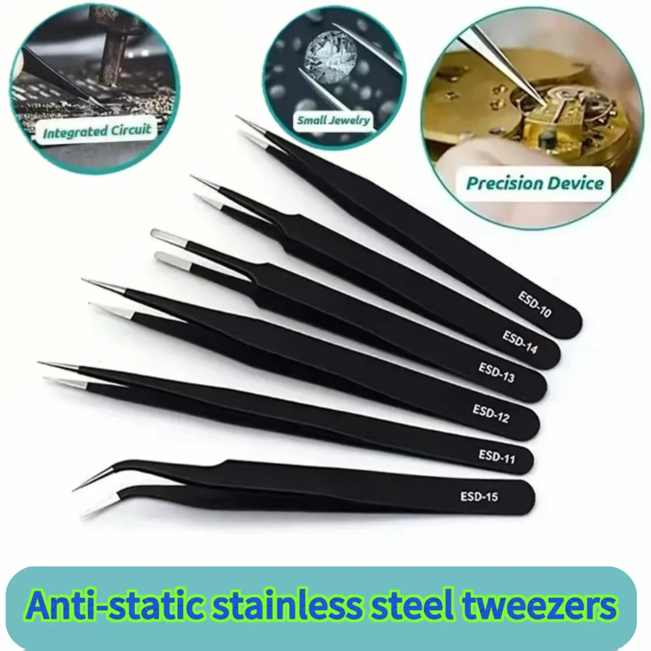 Precise ESD Anti-static Stainless Steel Tweezers, Industrial Precision Maintenance Tools, Right-angle Bent Tweezers, Tools.