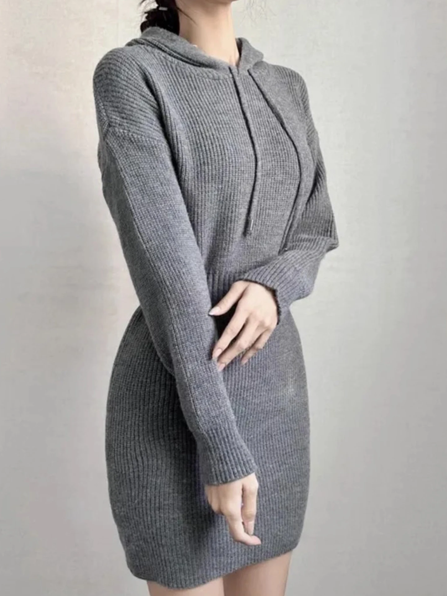 Ay com capuz de malha dr feminino outono inverno simples elegância cintura cinching emagrecimento camada base camisola ort dr