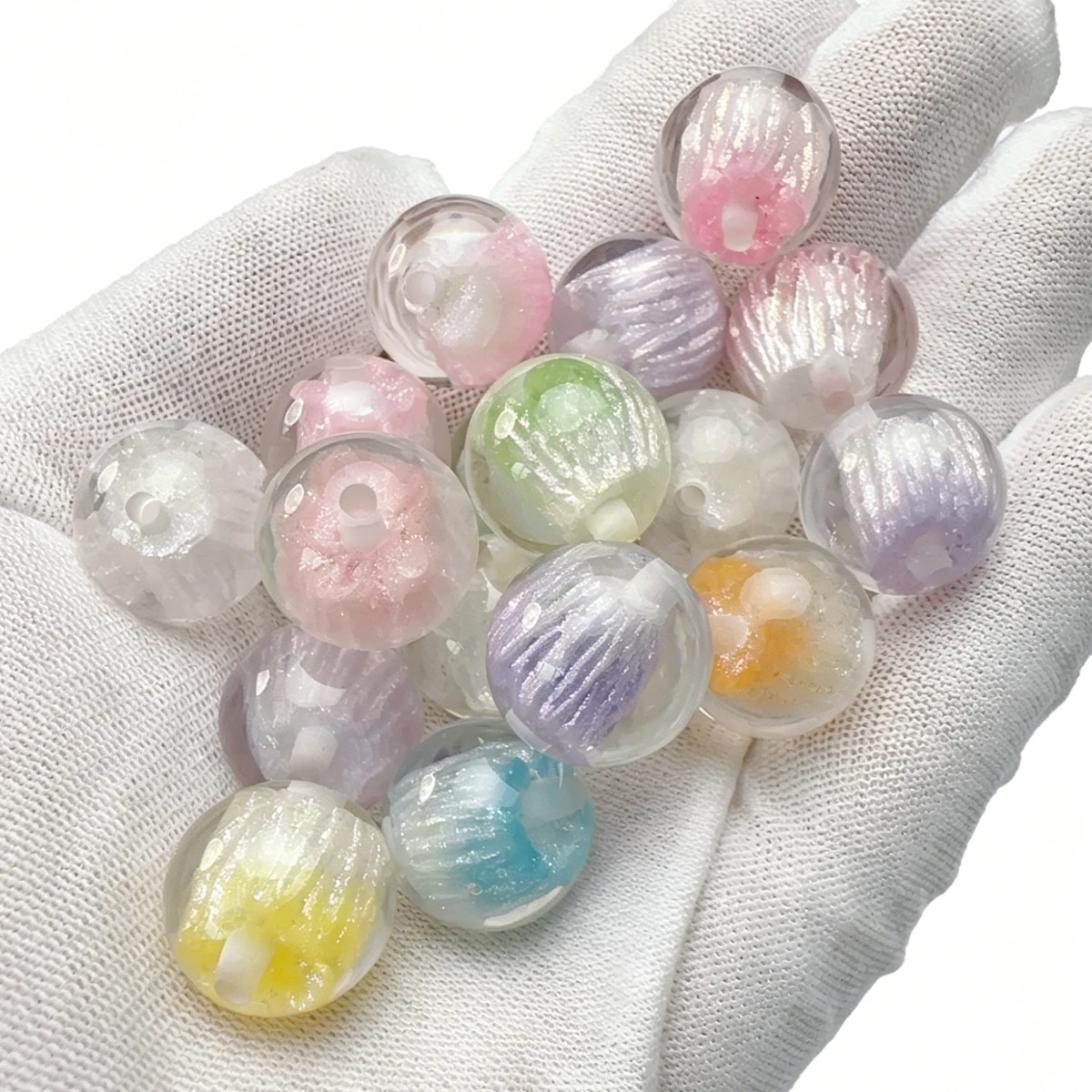 8/16pcs Random Color 16mm Lattice Inner Color Oval Acrylic Loose Beads DIY Bracelet Decor Pen Craft Jewelry Supplies