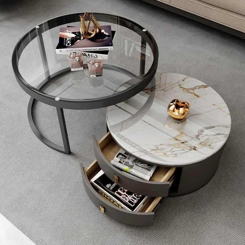 

Glass Modern Coffee Table Storage Metal Simple Center Nordic Side Table Round White Italian Muebles De La Sala Home Furniture