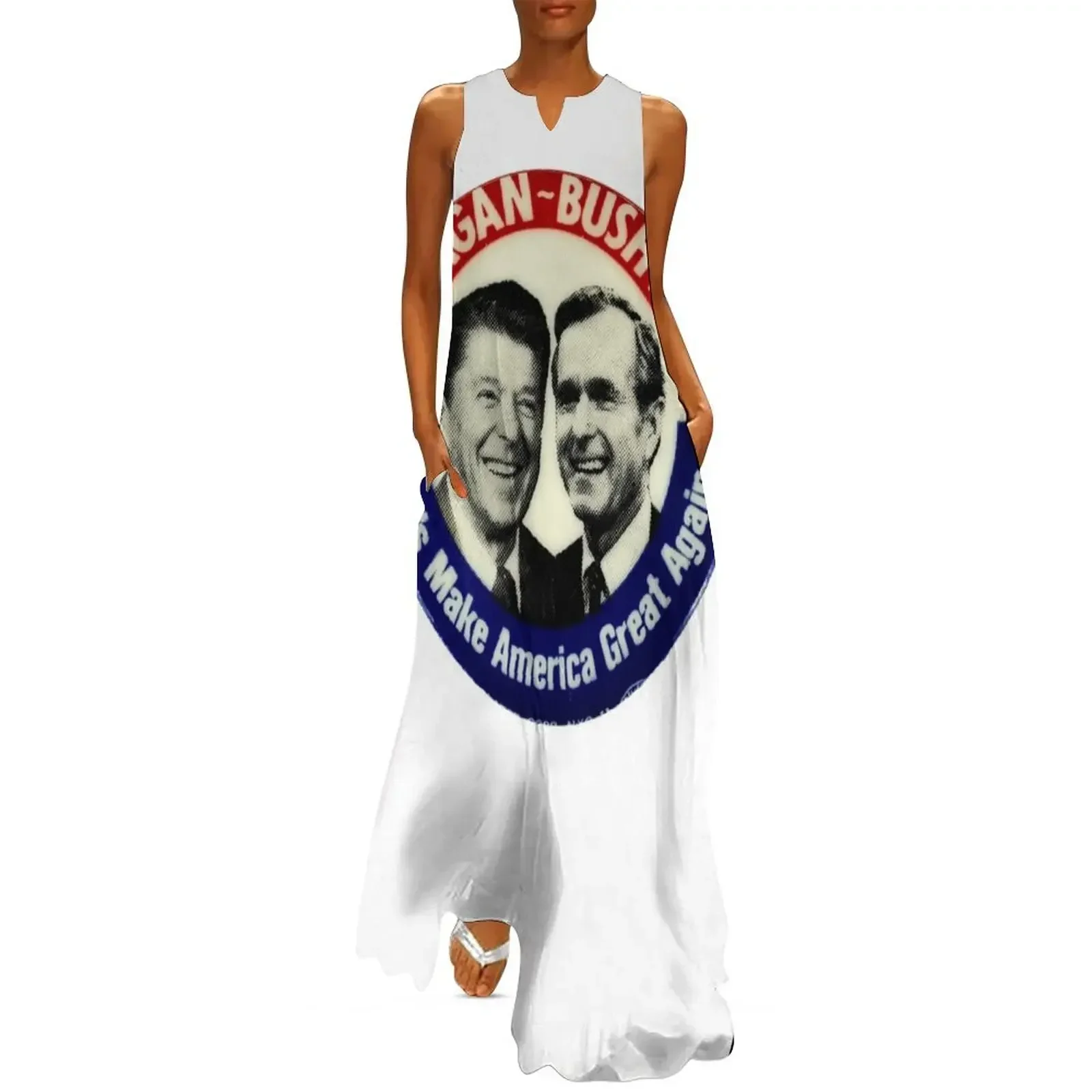 

Reagan Bush '84 '80 Retro Logo Red White Blue Election Ronald George 1984 84 1980 80 Pin Long Dress Women's skirt Dress