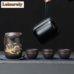 Purple Sand Color Changing Travel Tea Set Kit Dargon Phoenix 1 Pot 6 Cups Tea Maker Outdoor Travel Tea Set Portable Bags Teaset