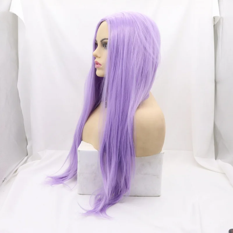 Women's synthetic middle-parted long straight hair without bangs, purple mermaid cosplay wig, matte high-temperature fiber