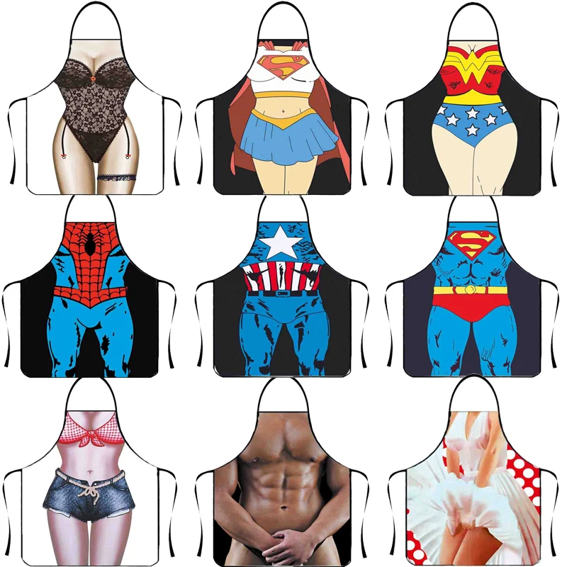 Interesting Hero Superman Apron Anti Oil Pollution Cartoon Sexy Character Apron Party Kitchen Supplies