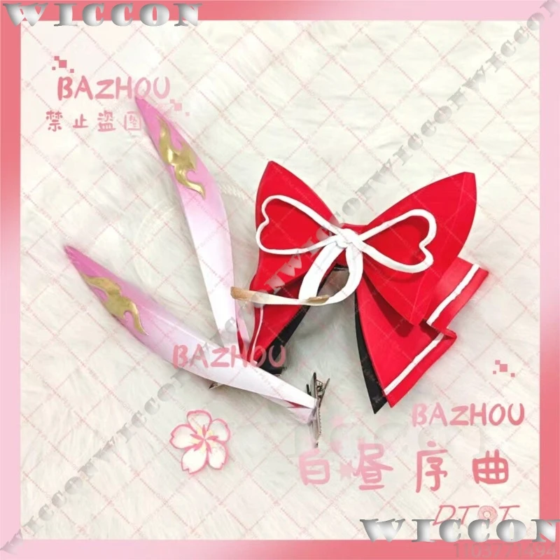 Evanescia Game Honkai: Star Rail Cosplay Pink Ears 3D Printed PLA Prop Cute Prop Red Bow Flower Woman Cos Accessories Halloween - view 3