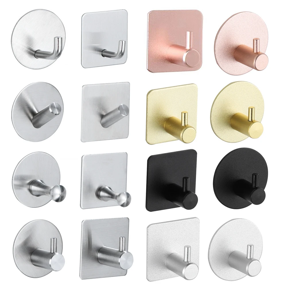 Stainless Steel Self Adhesive Wall Hook Waterproof Hook Clothes Rack Hanging Key Towel Holder For Kitchen Bathroom Accessories