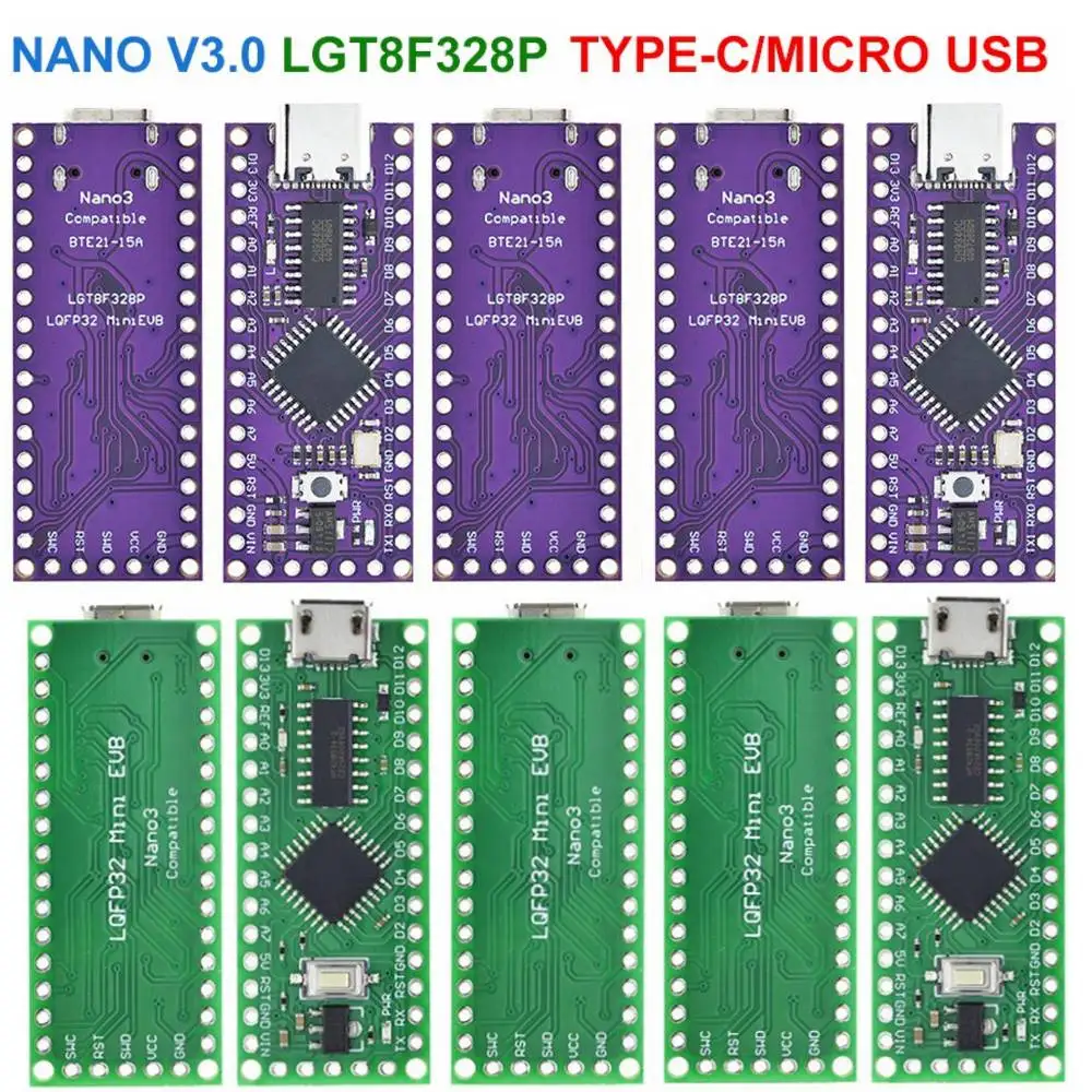 1-5PCS Type-C / Micro USB Nano 3.0 Compatible LGT8F328P-LQFP32 Mini EVB Nano Controller CH9340C / HT42B534-1 SOP16 For Arduino