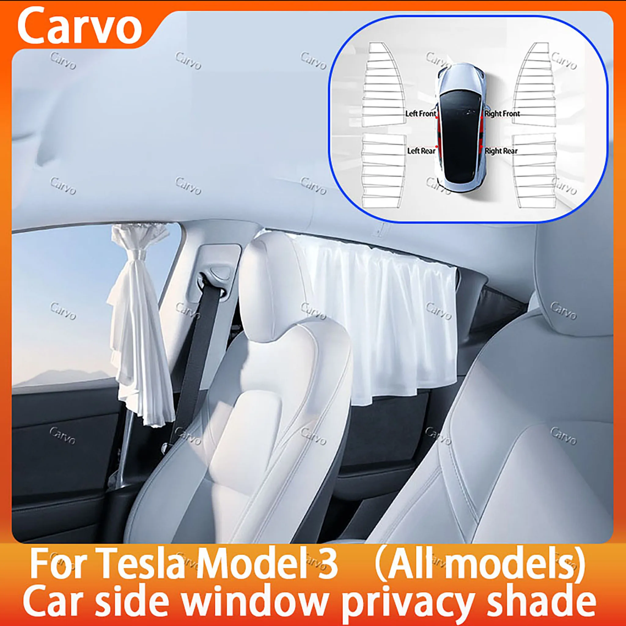 

For Tesla Model3 Highland 2017-2024 Ice Crystal Privacy Sunshade Side Window Windshield Cover Front & Rear Auto Trim Accessories